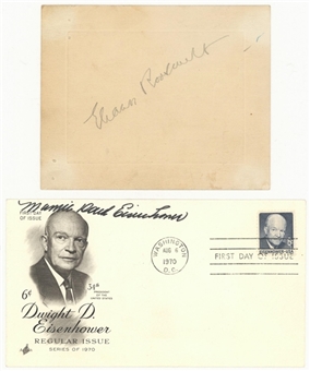 Lot of (2) First Lady Signed Items with a Eleanor Roosevelt Signed 4x5" Card and Mamie Doud Roosevelt Signed First Day Cover (Beckett PreCert)